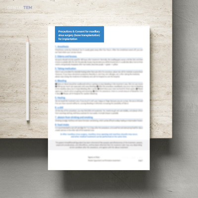 상악동 수술(골이식 포함) 및 임플란트 수술 시 주의사항 및 동의서 (영문)